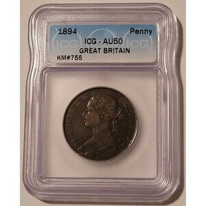 Great Britain Victoria 1894 Penny AU50 ICG